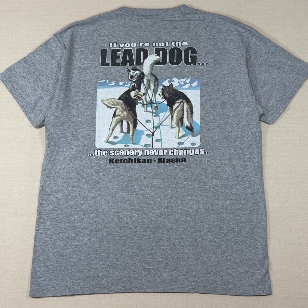 Duck Company Ketchikan Alaska Sled Dog T-Shirt Mens Large Gray Lead Dog Husky